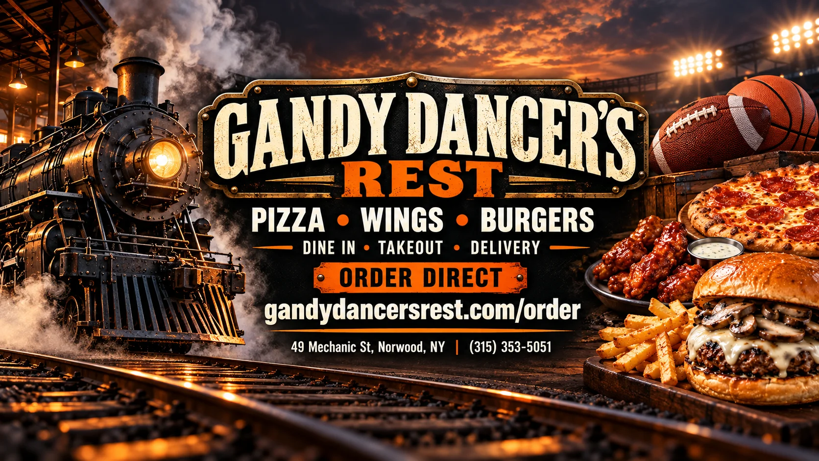 Gandy Dancer's Rest sports bar and grill with vintage decor