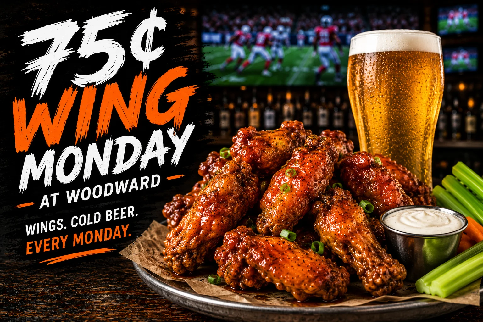 75¢ wings at Woodward Tavern on Mondays