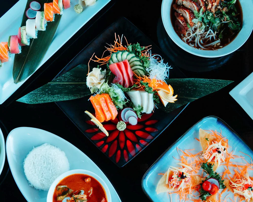 Japanese sushi platter with sashimi and rice
