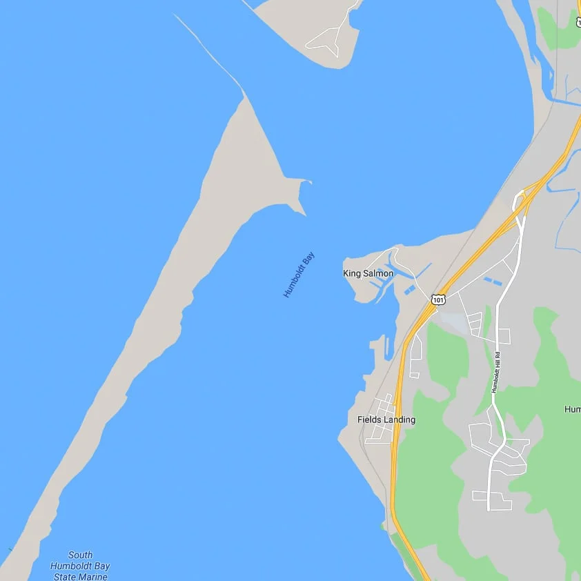 Map showing Humboldt Bay and nearby areas in California
