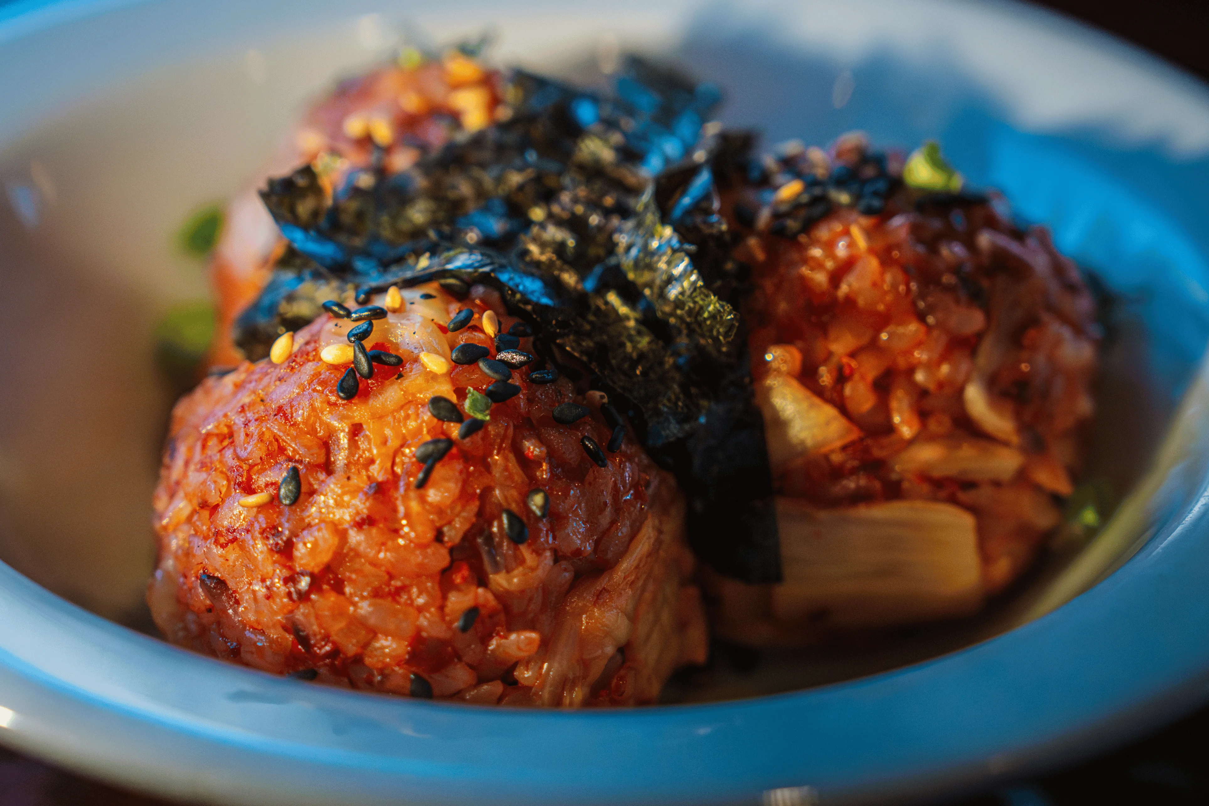 Korean spicy rice balls with seaweed