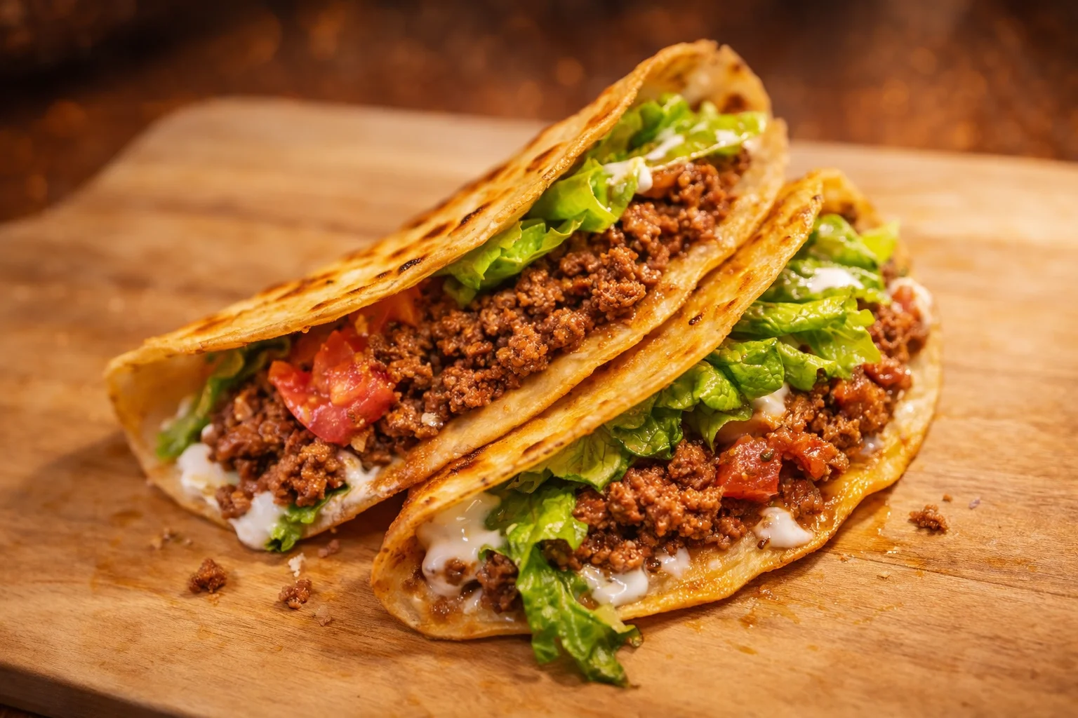 Delicious Mexican tacos filled with seasoned beef and fresh toppings