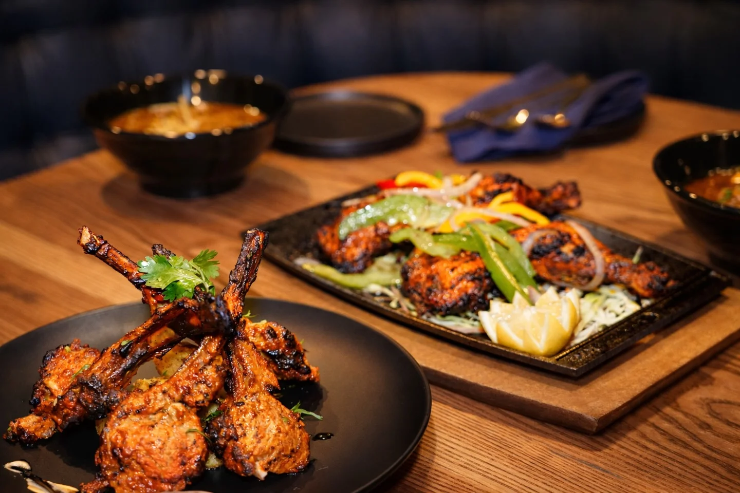 Tandoori chicken platter with vibrant vegetables