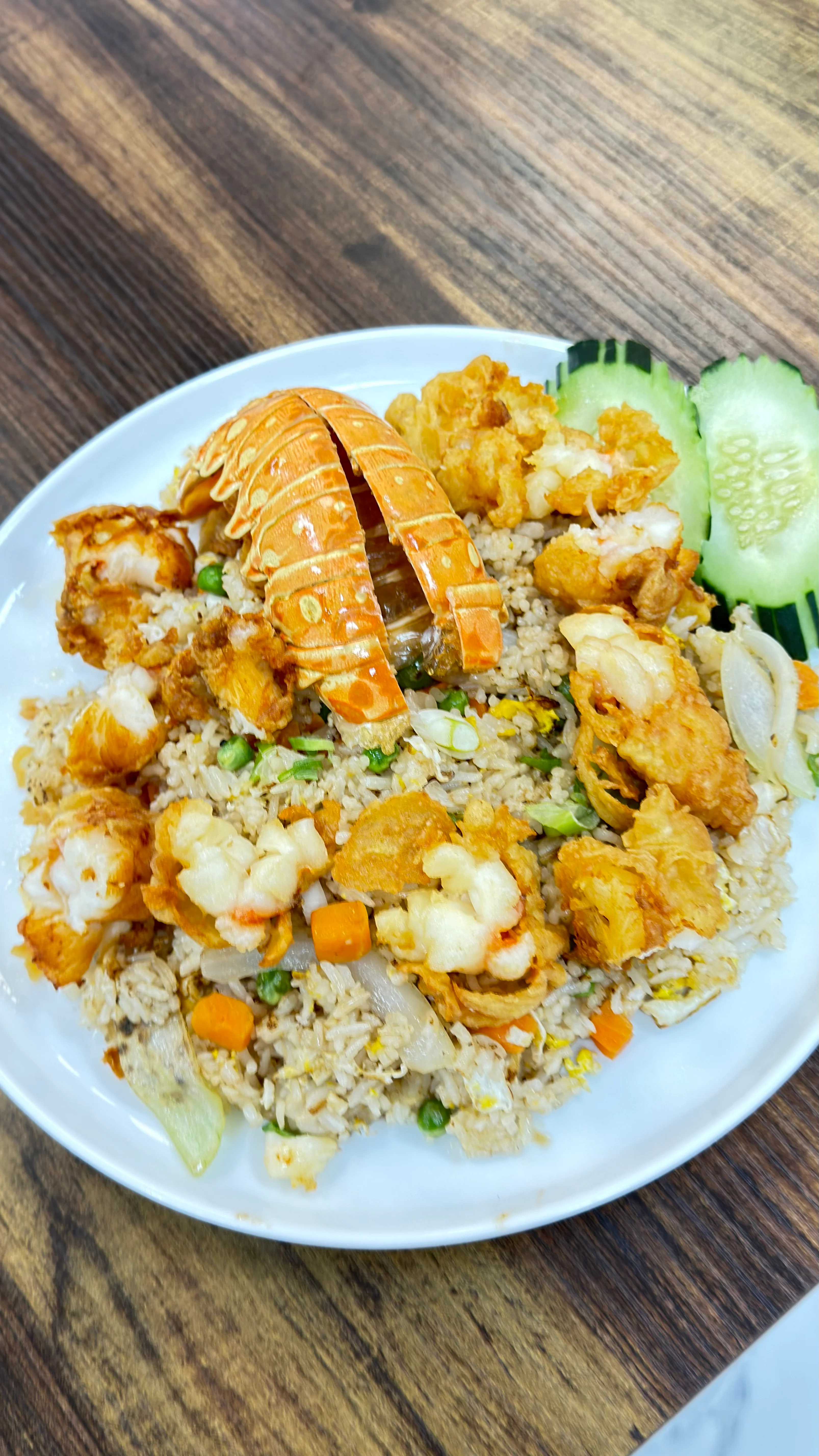 Fried rice with lobster and shrimp, a popular Asian seafood dish