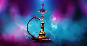 Elegant hookah with colorful smoke on a vibrant background