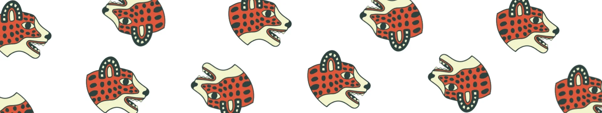 Colorful patterned illustration of stylized animal heads