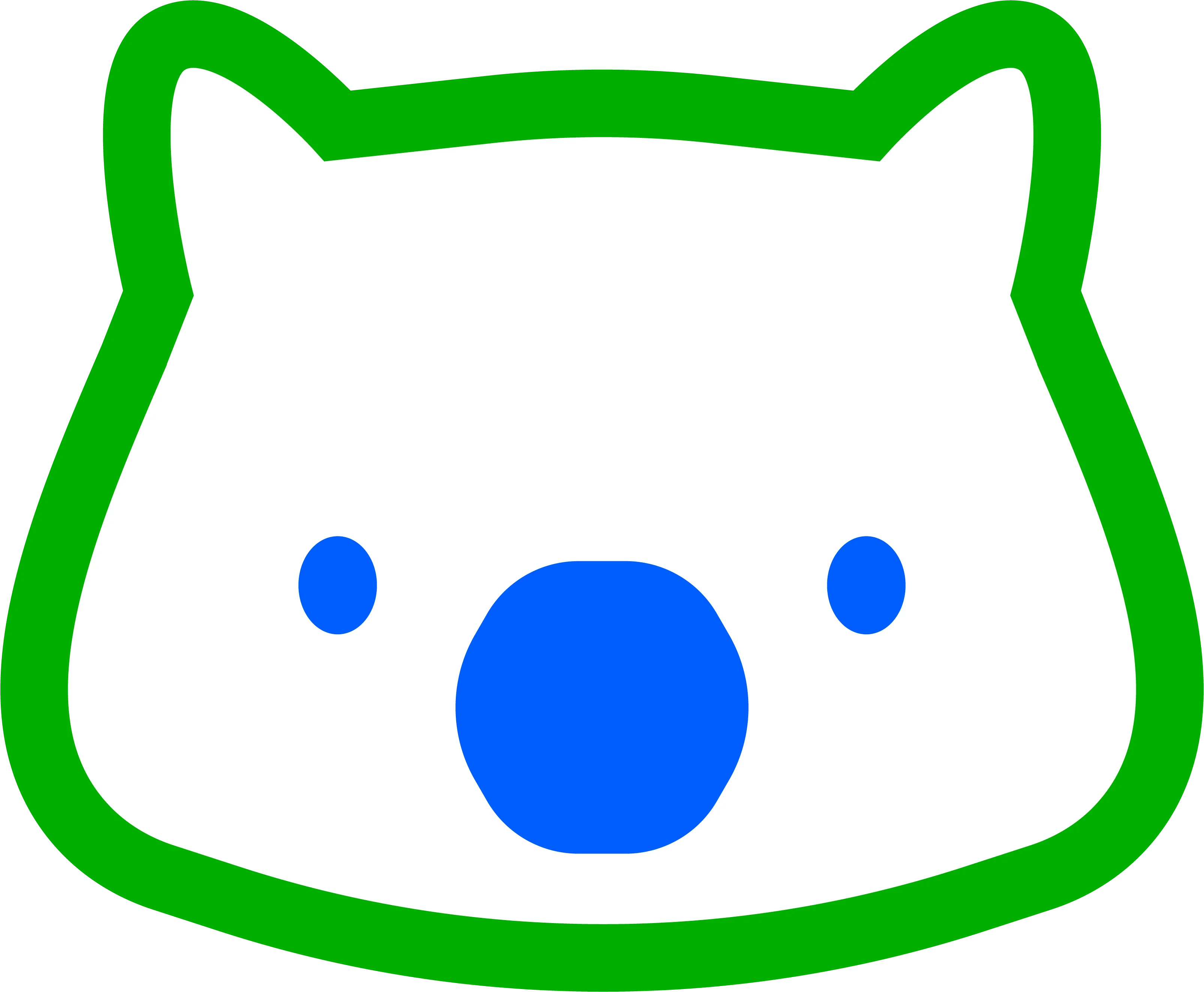 Cute cartoon wombat face with blue features and green outline