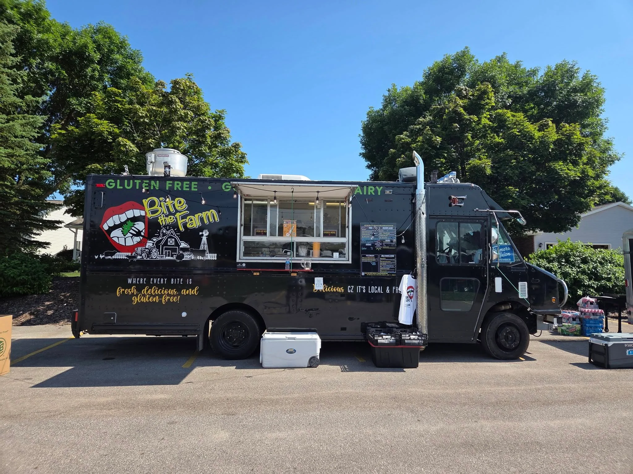Food truck serving gluten-free meals with vibrant branding