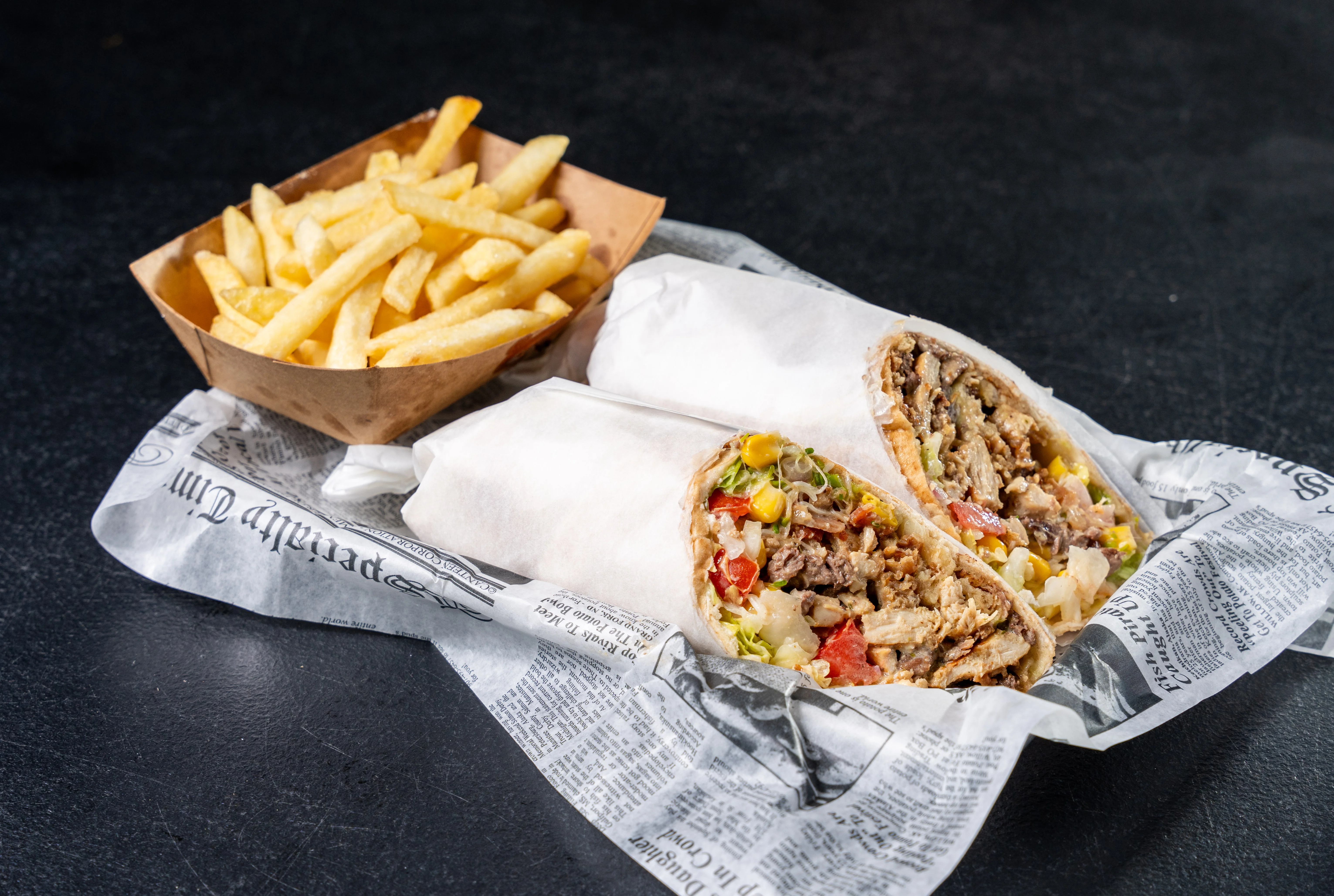 Delicious burrito with seasoned meat and fresh toppings