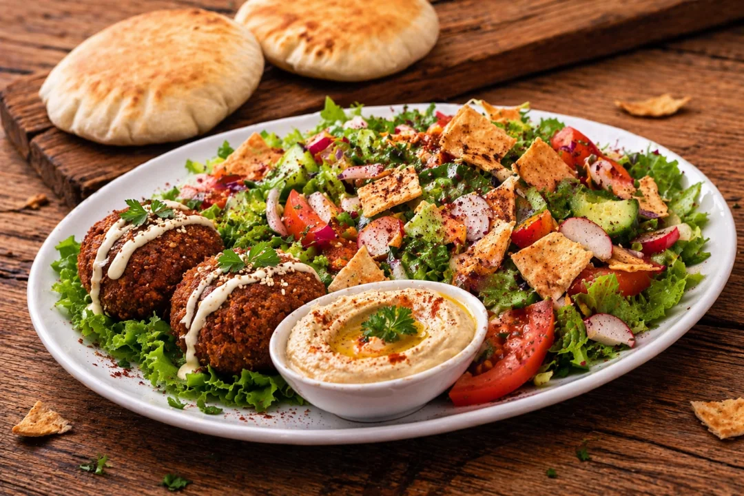 Fattoush Salad w/ 2 Falafel & Mini Hommous