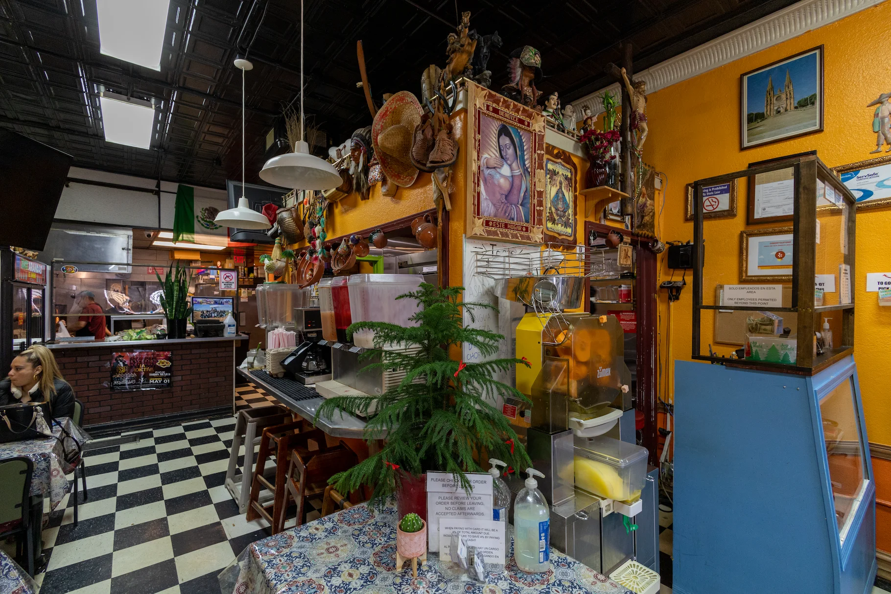 Cozy restaurant interior with vibrant decor and seating