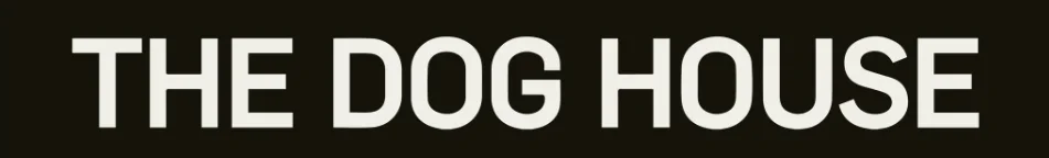 The Dog House restaurant logo on a dark background
