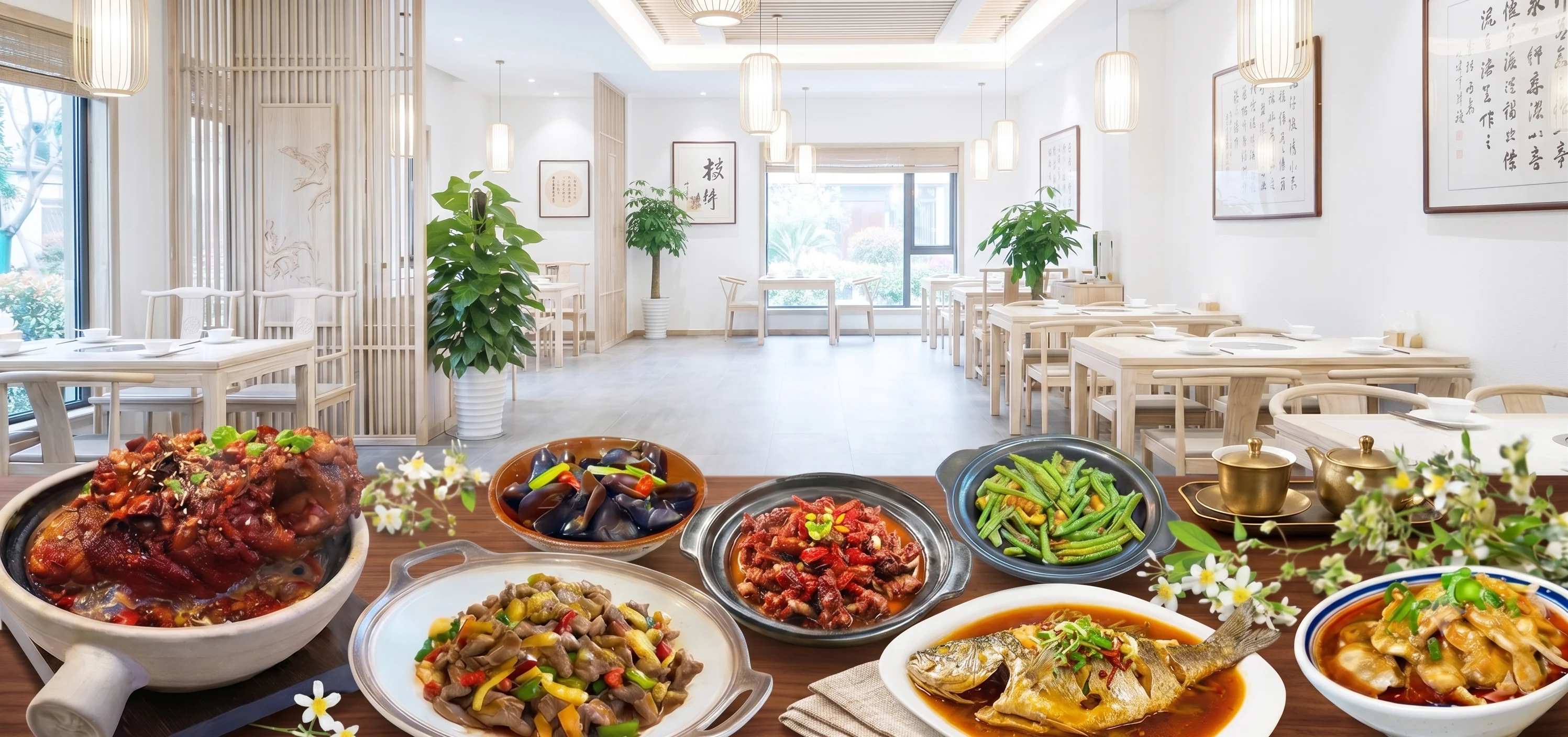 Chinese banquet spread featuring various traditional dishes