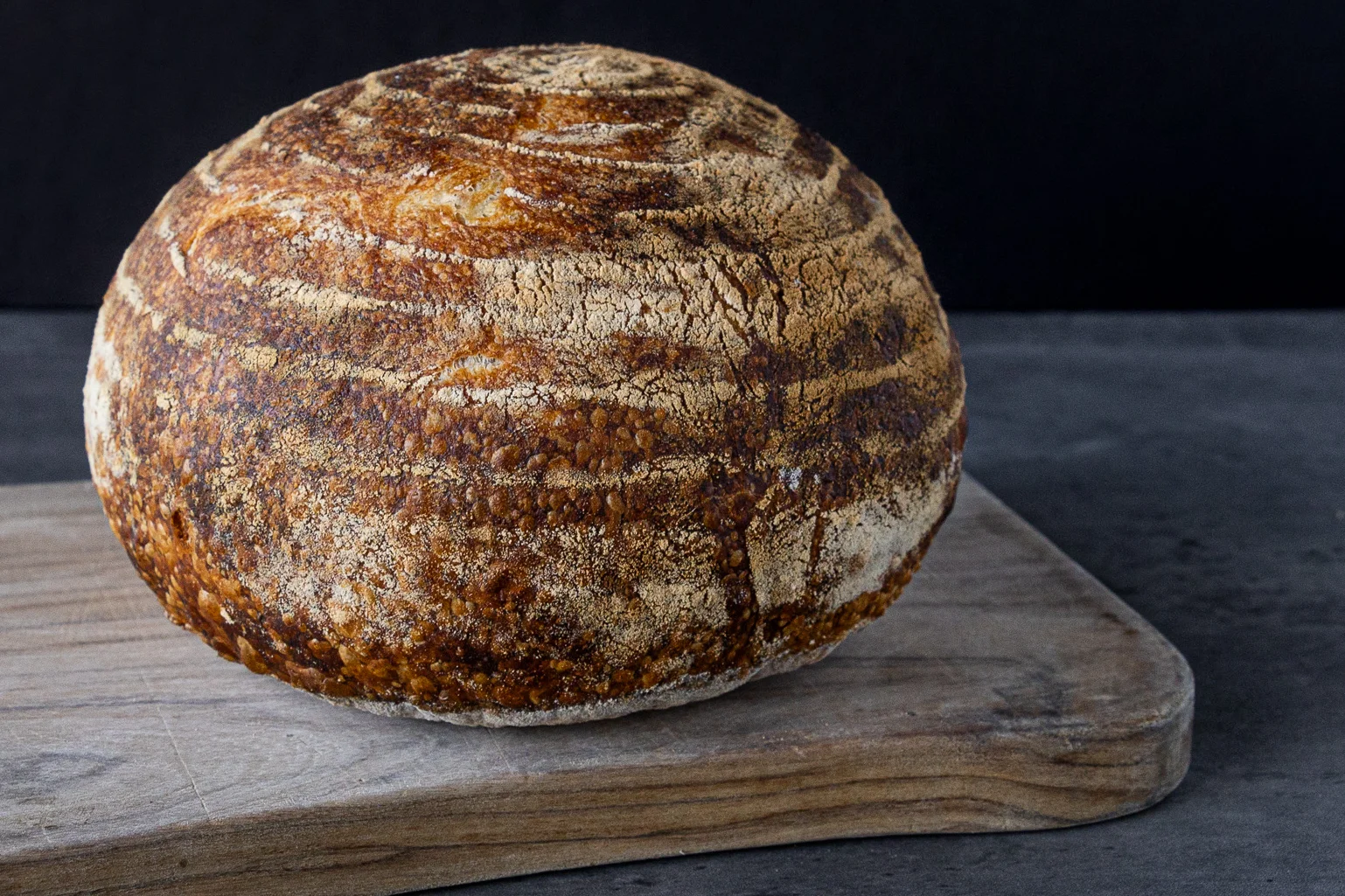 Artisan sourdough bread on a wooden board