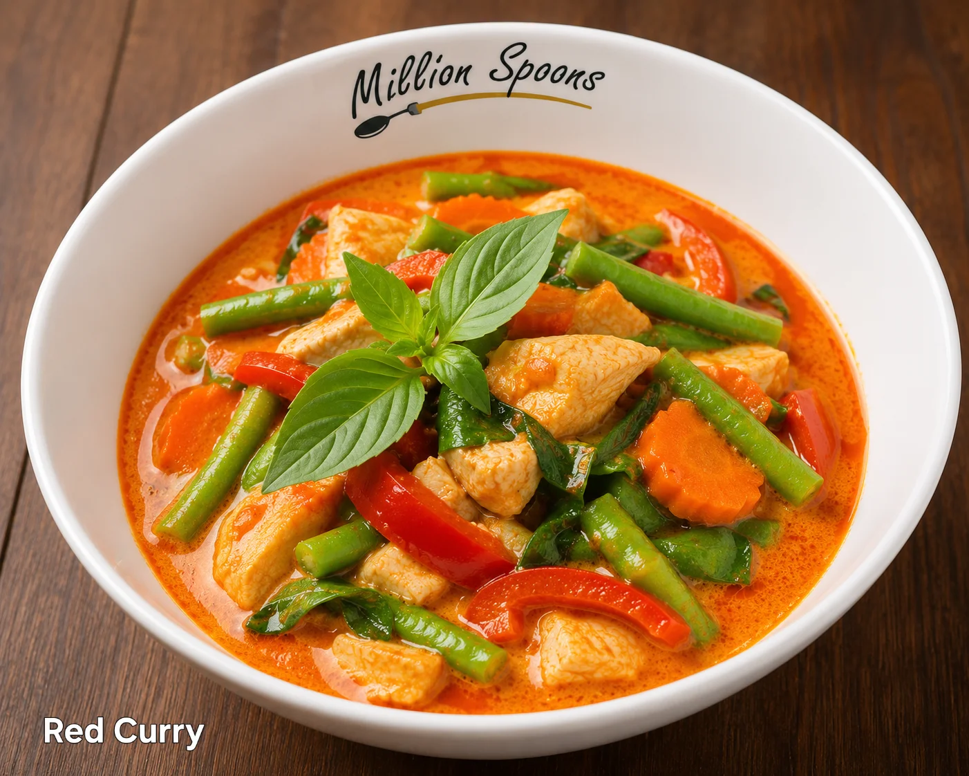 Authentic Thai red curry with chicken and vegetables
