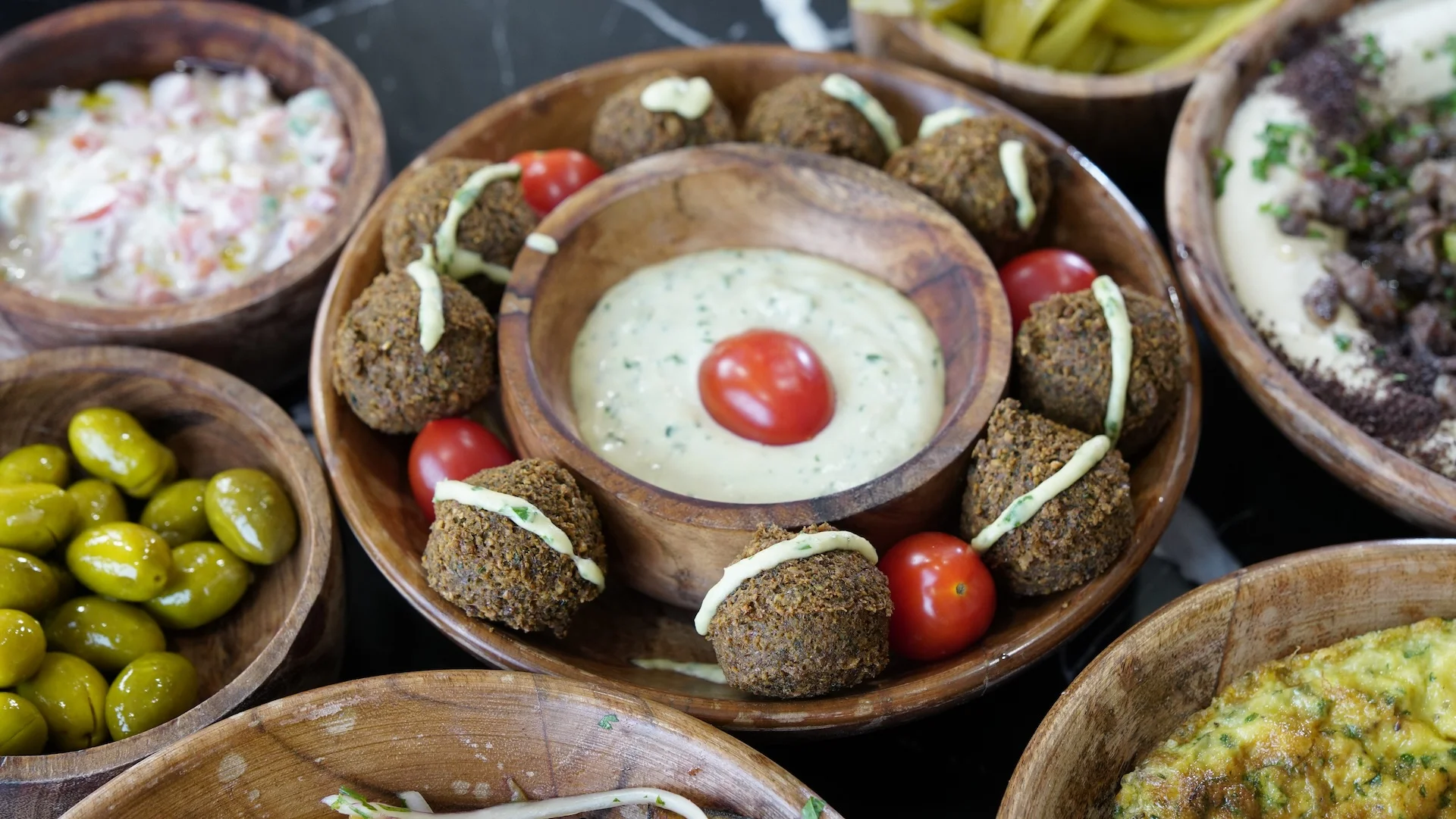 Mediterranean falafel platter with tahini sauce