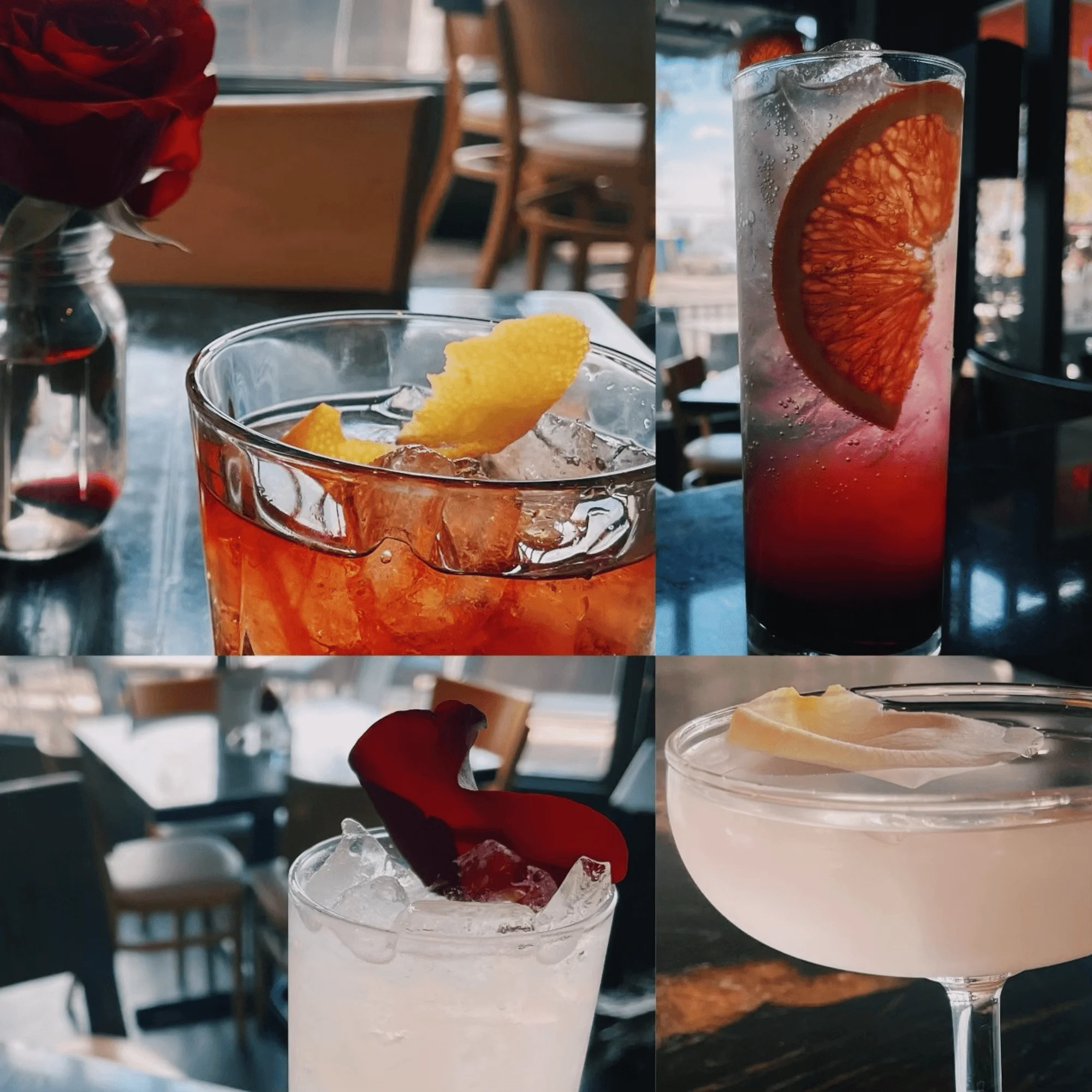 Colorful cocktails served in a stylish bar setting