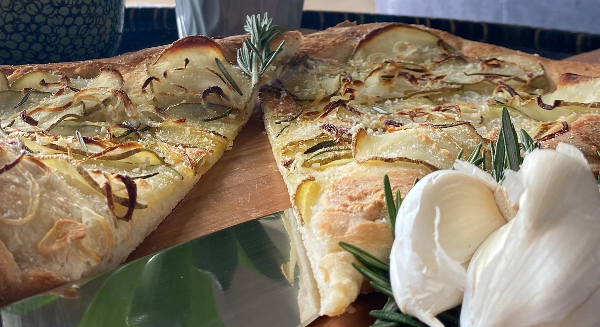 French pissaladière with caramelized onions and herbs