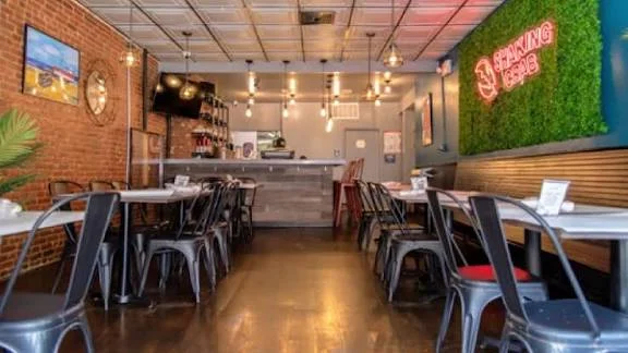 Cozy restaurant interior with modern decor and warm lighting