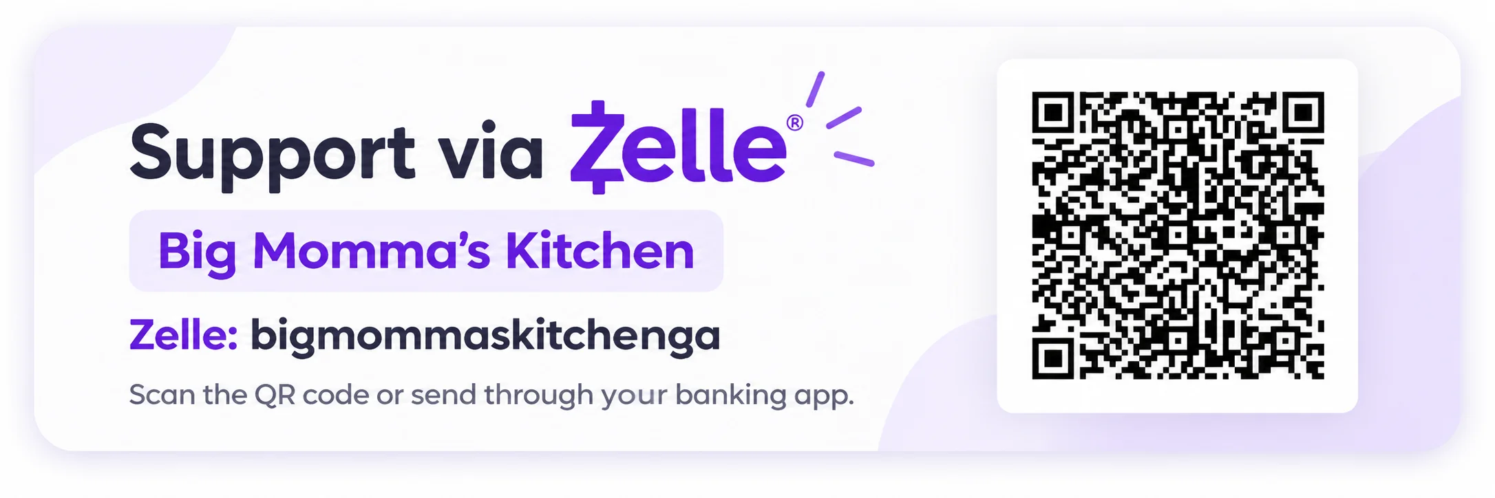 Purple restaurant branding sign with bold white typography and rounded neon-style border