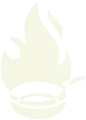 Stylized flame above a cooking pot symbolizing culinary passion