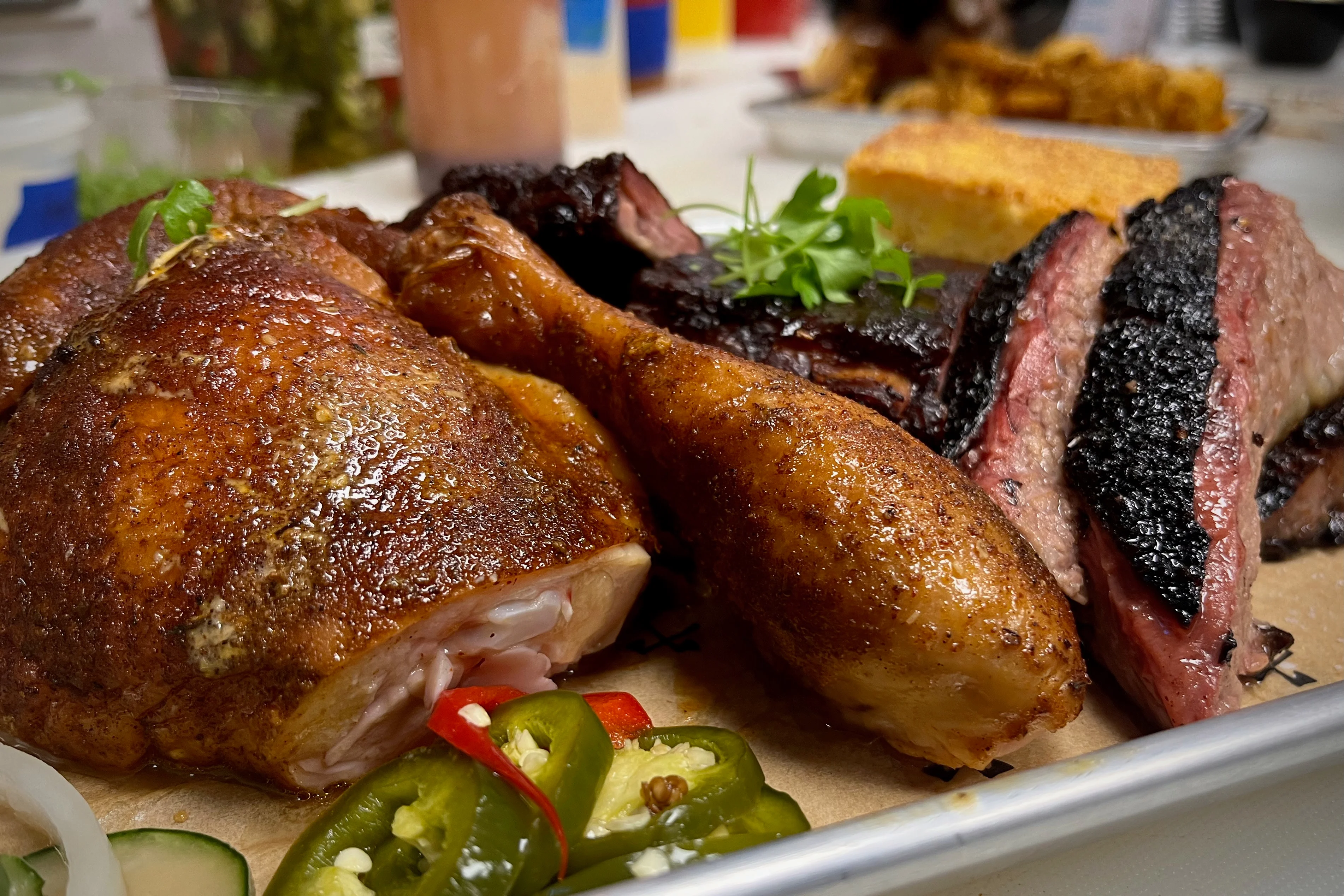 Texas-style barbecue platter with smoked meats