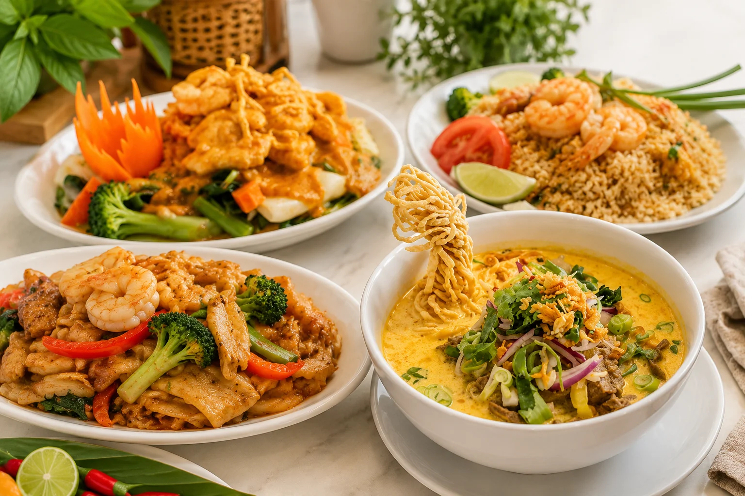 Delicious Thai curry with noodles and shrimp