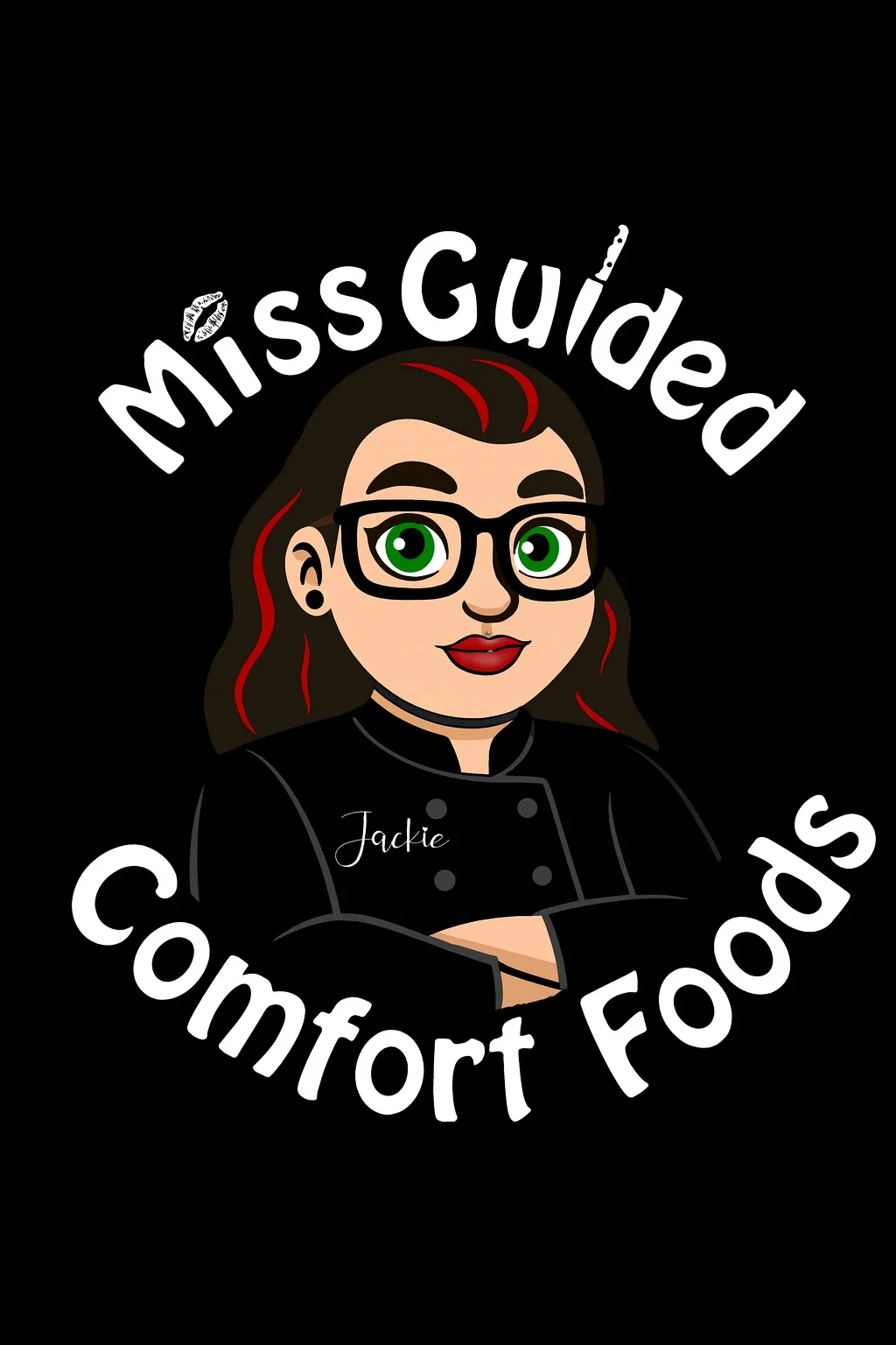 Logo for MissGuided Comfort Foods featuring a cartoon chef