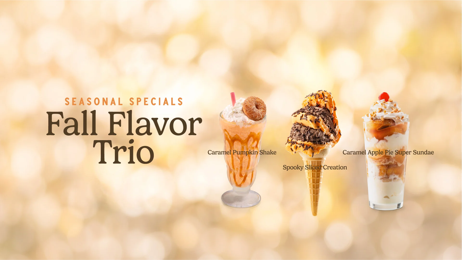 Colorful summer dessert specials with ice cream and milkshake