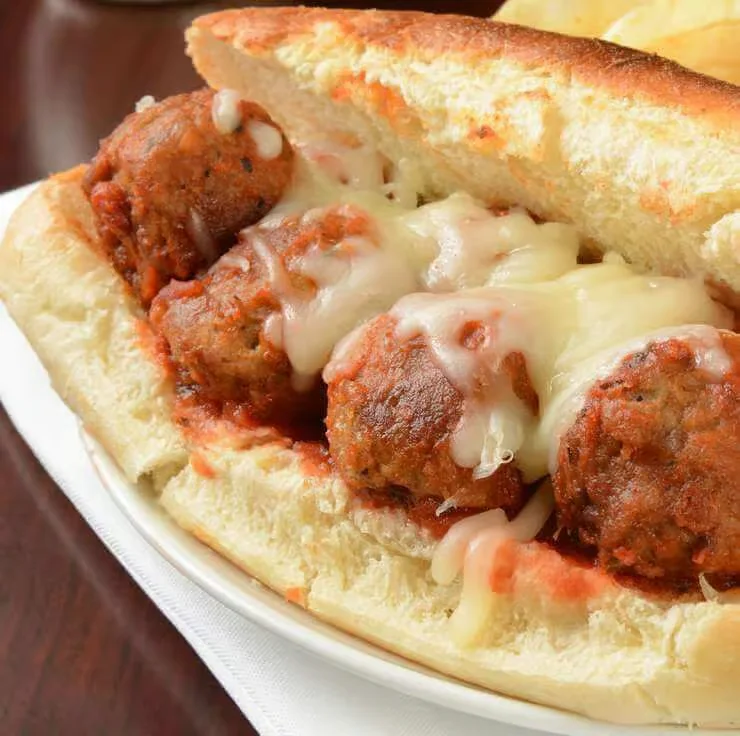 Italian meatball sub sandwich with melted cheese