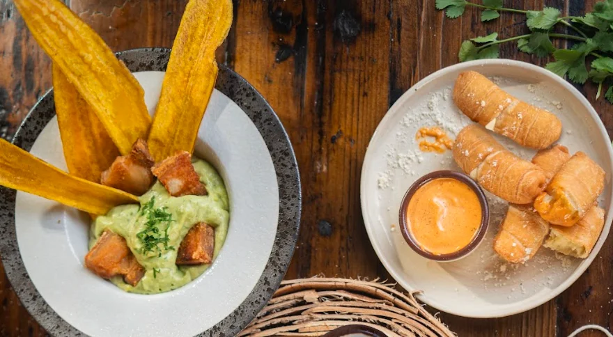 Colombian arepas served with salsa