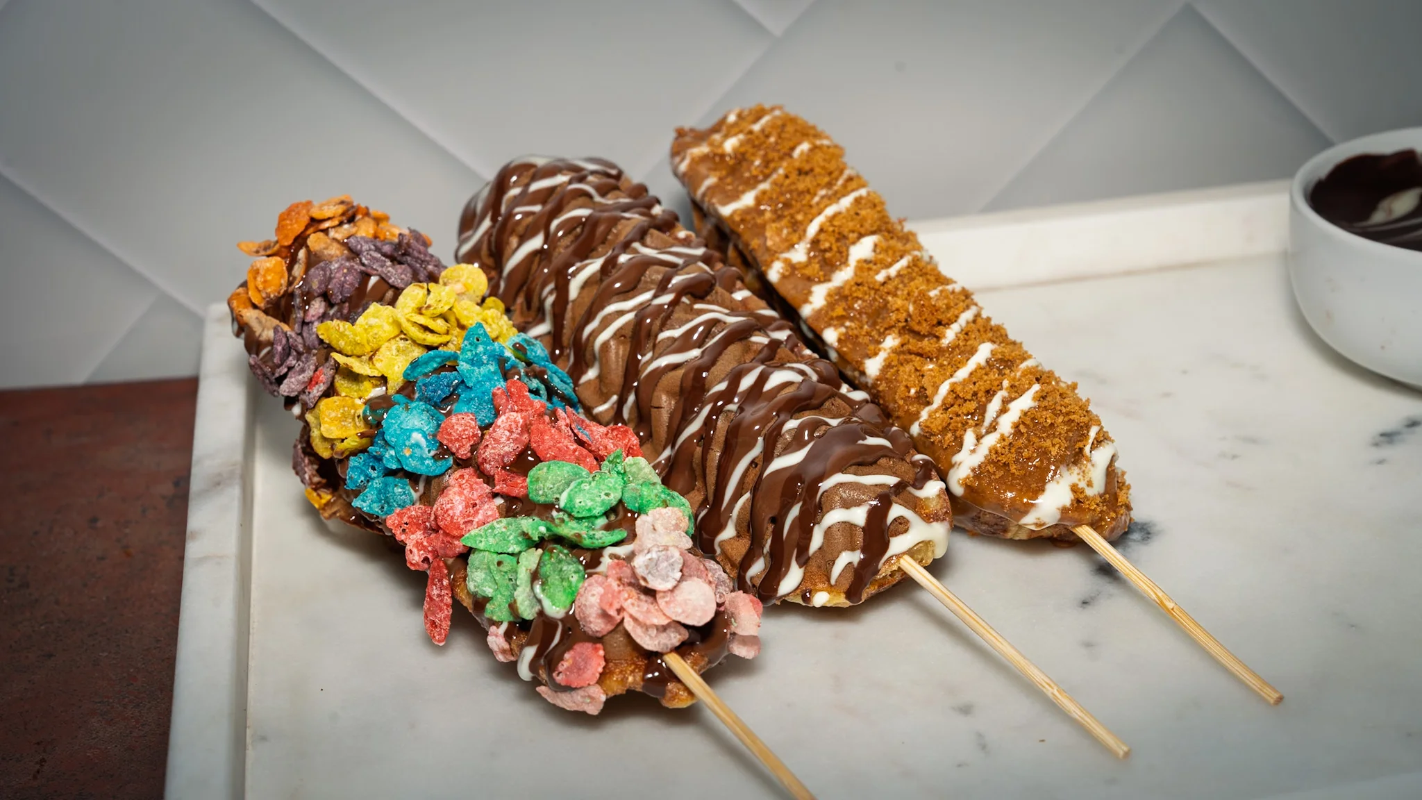 three waffle sticks