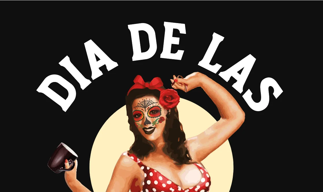Colorful Dia de las Baristas celebration graphic featuring a festive character