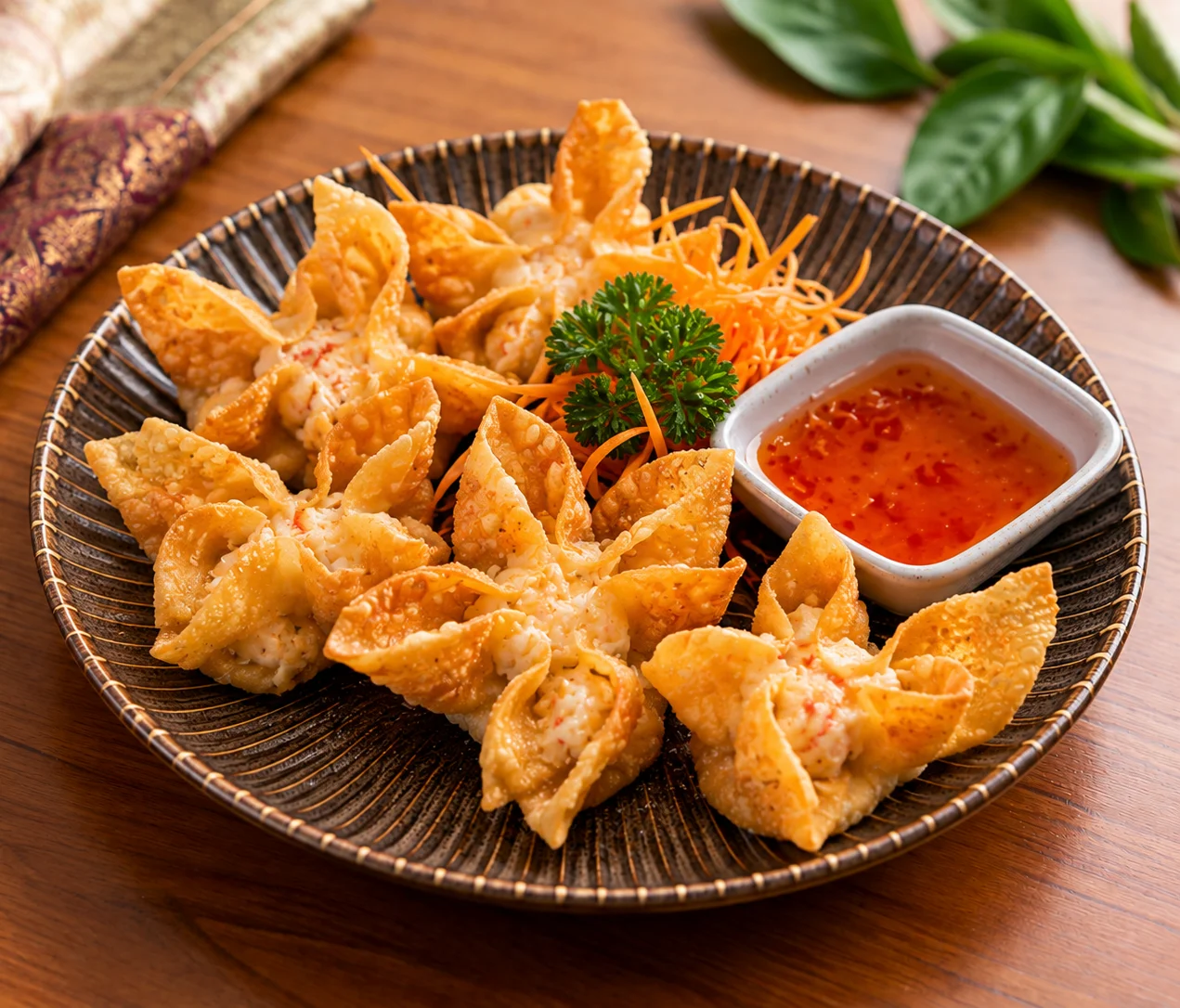 Crispy Thai crab rangoon with sweet chili dipping sauce