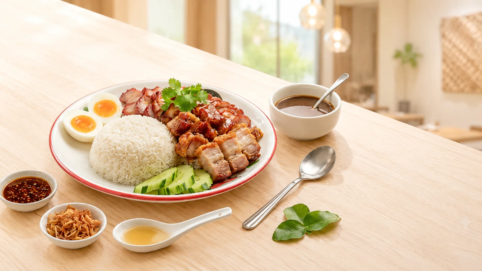 Plate of Hong Kong-style roasted meats with rice and eggs