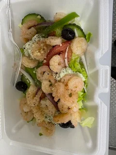 Mediterranean shrimp salad with fresh vegetables