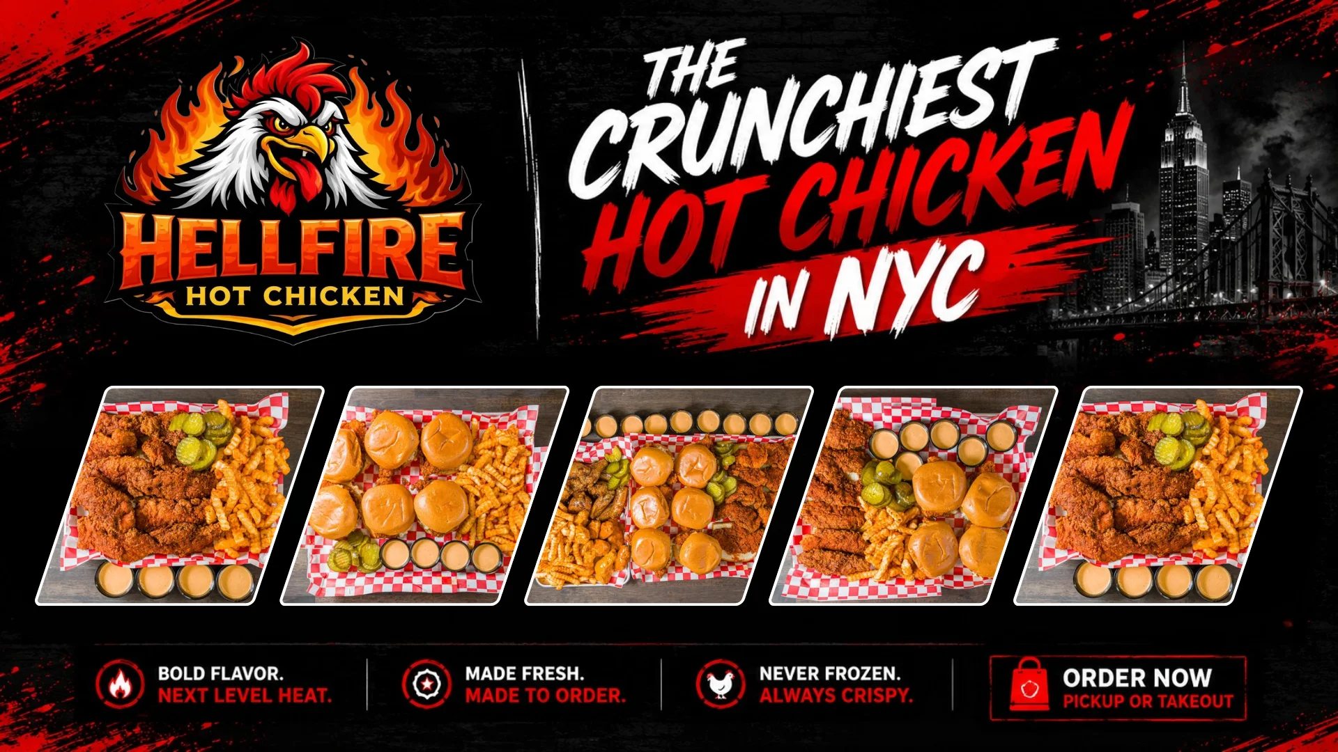 Crispy hot chicken platter with sides from NYC's Hellfire Hot Chicken