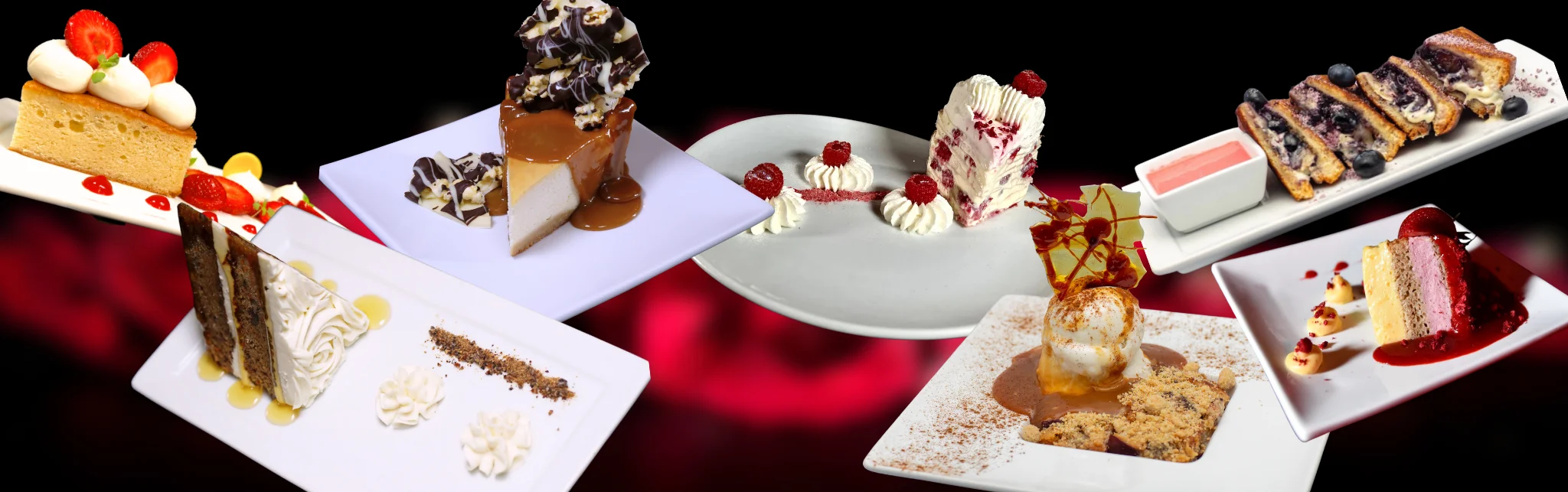 Assorted gourmet desserts on elegant plates