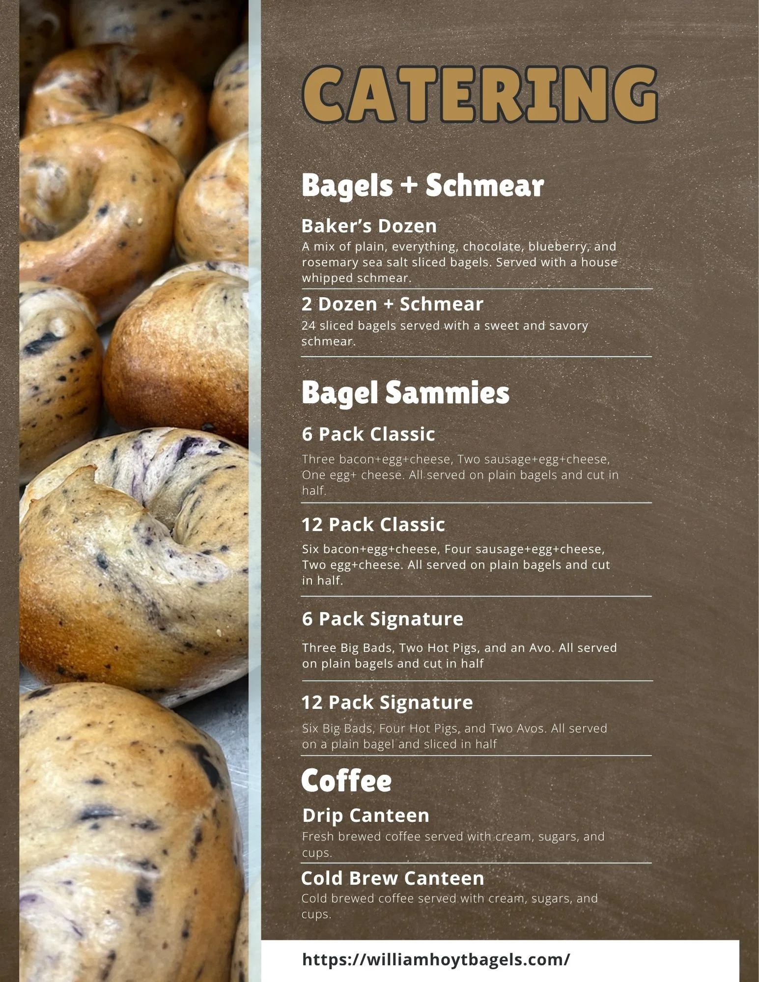 Assorted bagels with cream cheese for catering
