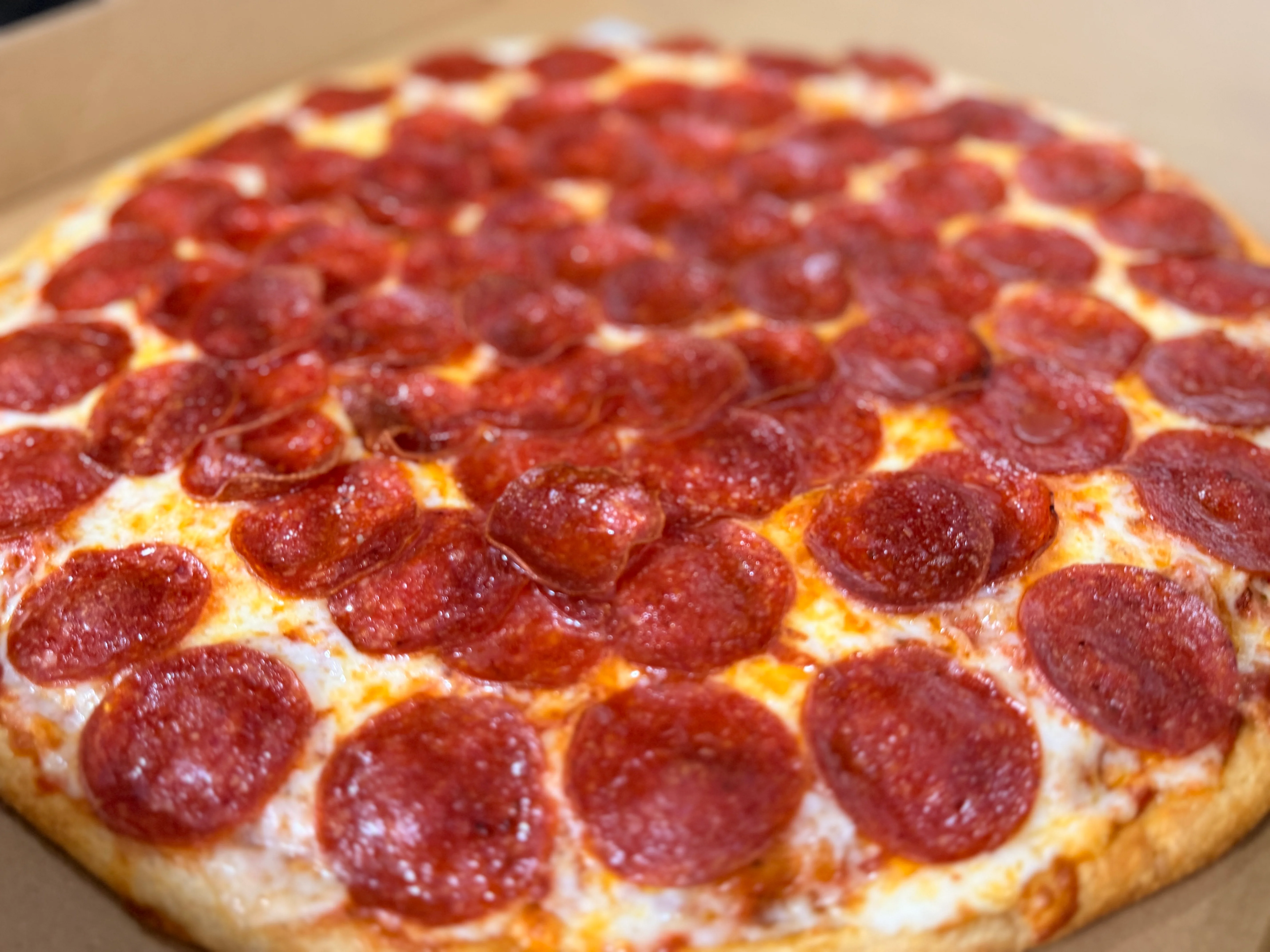 Classic pepperoni pizza with a crispy crust