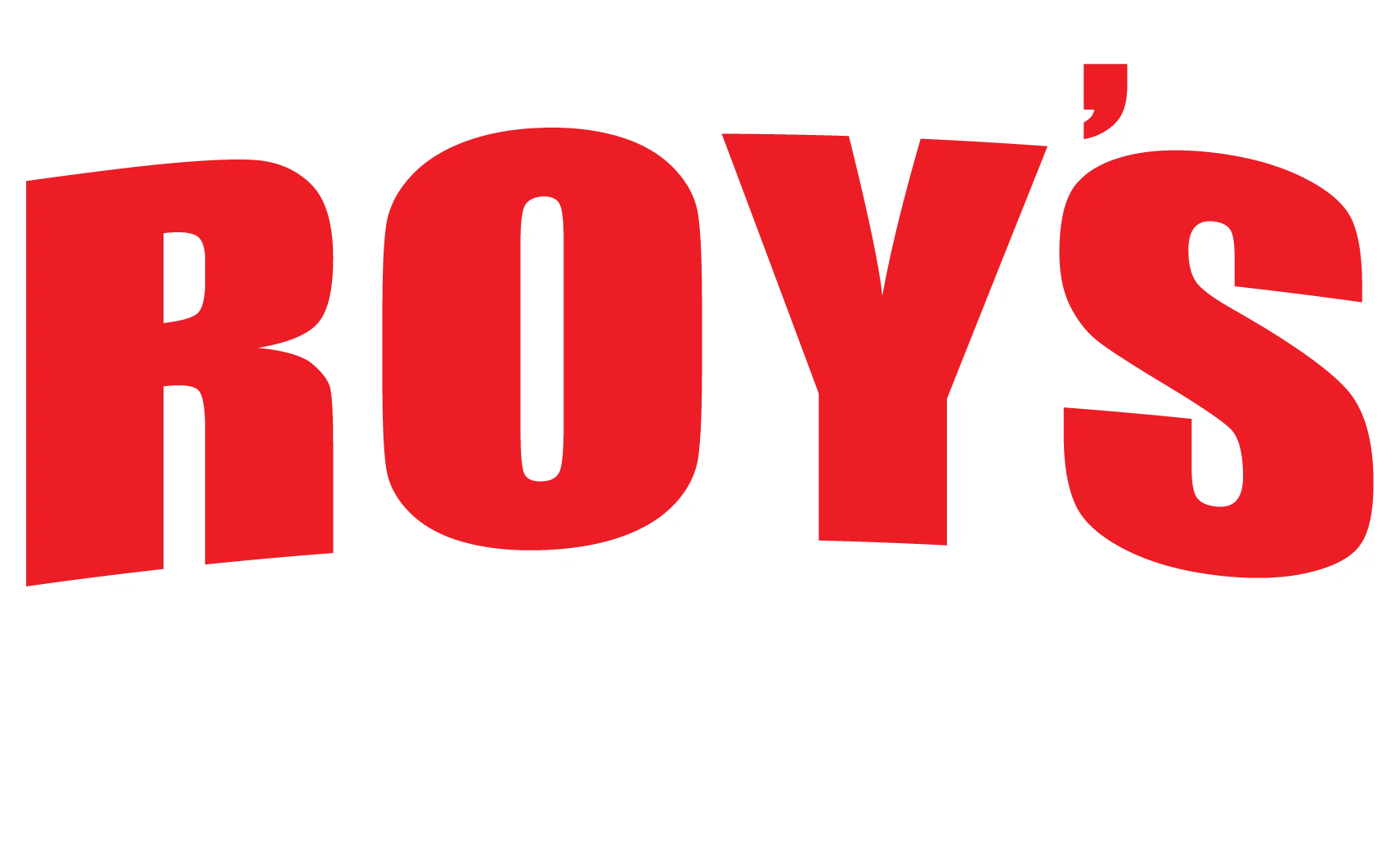 A logo featuring bold red letters that spell out 'ROY'S' with the word 'PIZZA' in black beneath it. The design is circular with a thick black outline.