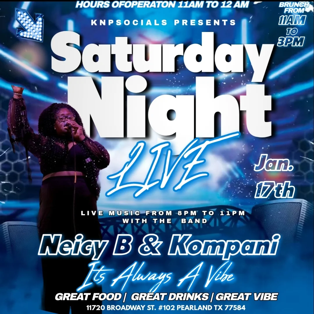 Live music event featuring Neicy B & Kompani at a vibrant restaurant