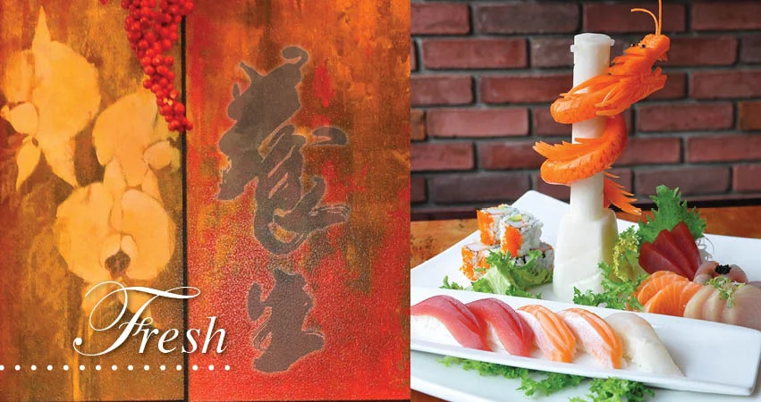 Artistic presentation of sushi platter with fresh sashimi