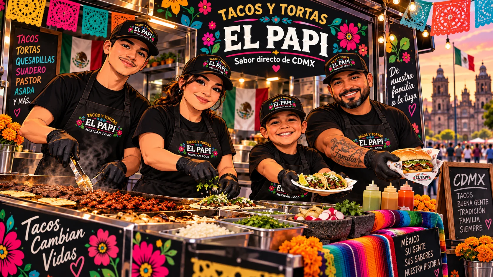Authentic Mexican tacos served at a vibrant food stall in CDMX