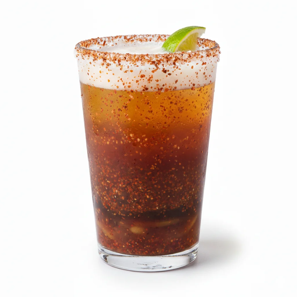 Refreshing Mexican michelada with lime and chili rim
