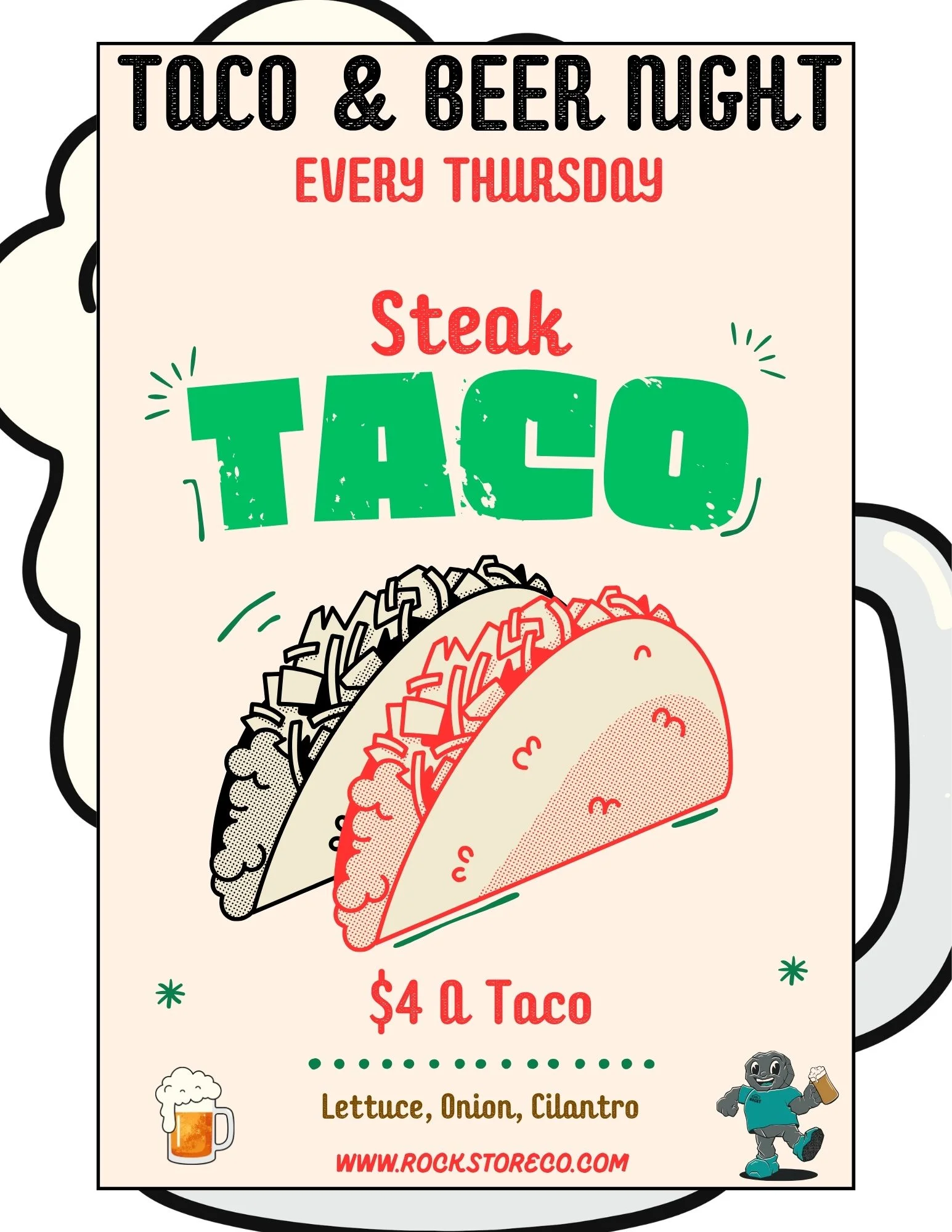 Steak tacos served on a vibrant promotional poster