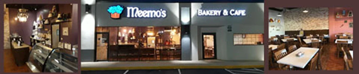 Charming bakery and café exterior with warm lighting