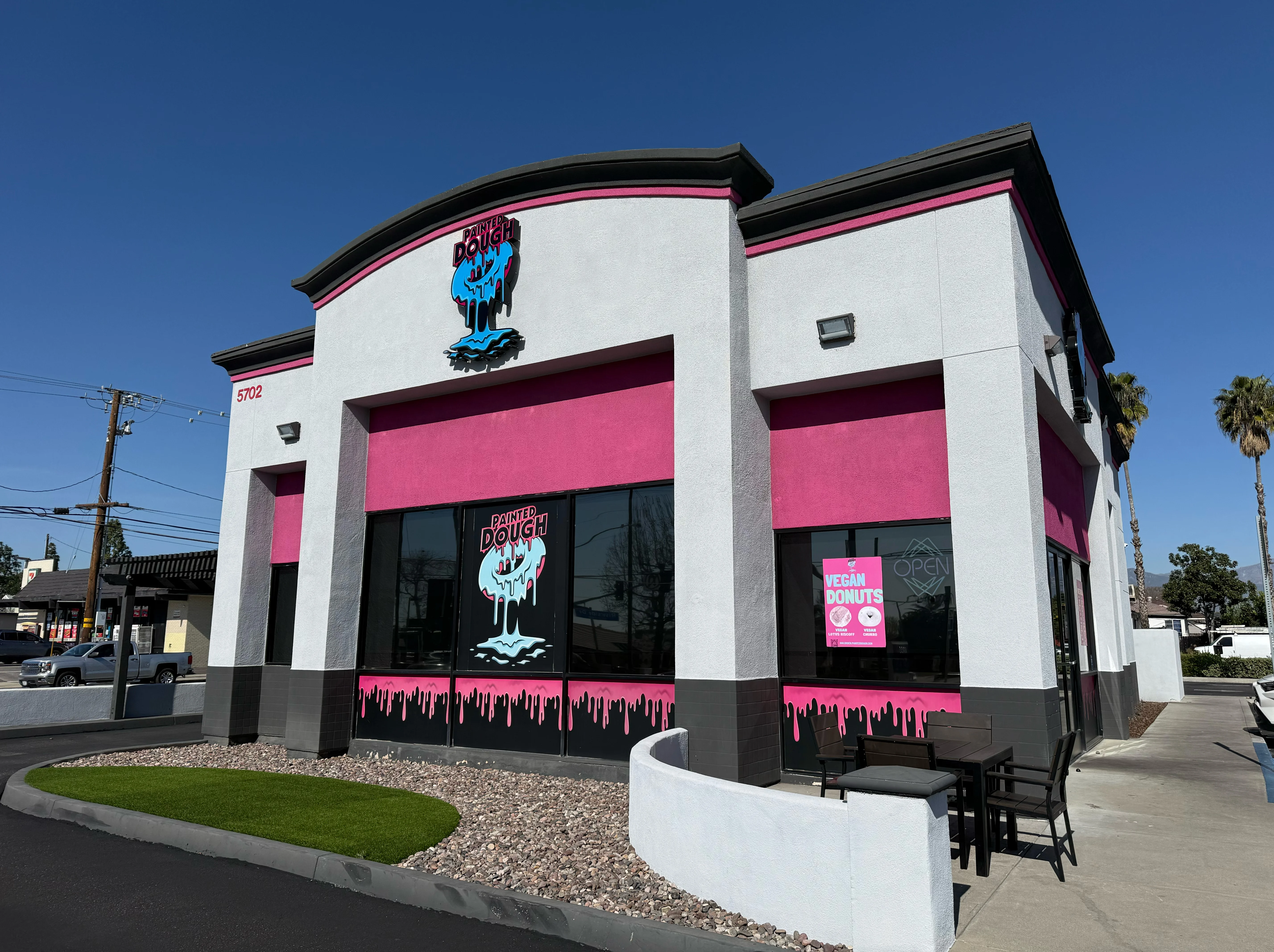 Painted Dough sign with street view of Chino, CA location