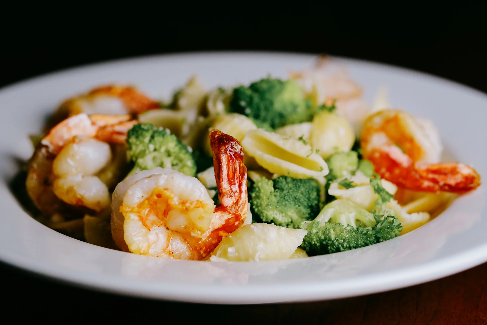 Shrimp pasta with broccoli in a creamy sauce
