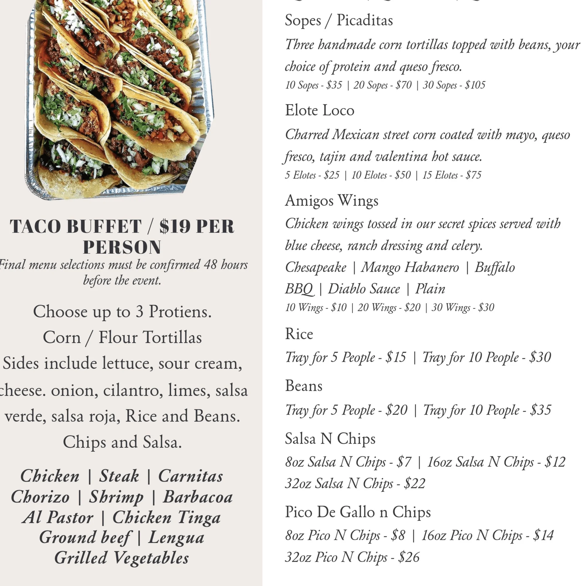 Taco buffet featuring assorted Mexican tacos and sides